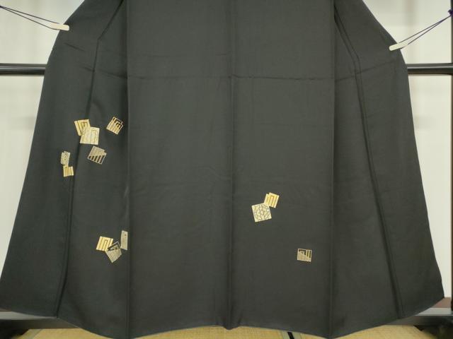 平和屋着物●訪問着　竹屋町刺繍　源氏香七宝文　黒地　金銀彩　正絹　逸品　DABC3515az