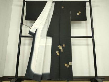 平和屋着物●訪問着　竹屋町刺繍　源氏香七宝文　黒地　金銀彩　正絹　逸品　DABC3515az