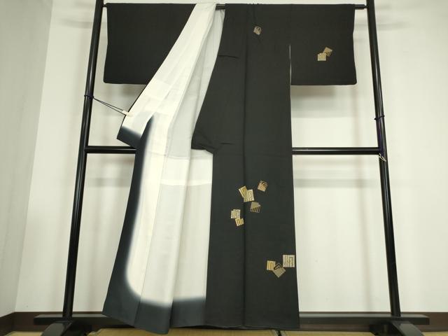 平和屋着物●訪問着　竹屋町刺繍　源氏香七宝文　黒地　金銀彩　正絹　逸品　DABC3515az