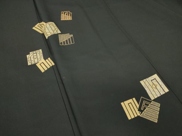 平和屋着物●訪問着　竹屋町刺繍　源氏香七宝文　黒地　金銀彩　正絹　逸品　DABC3515az