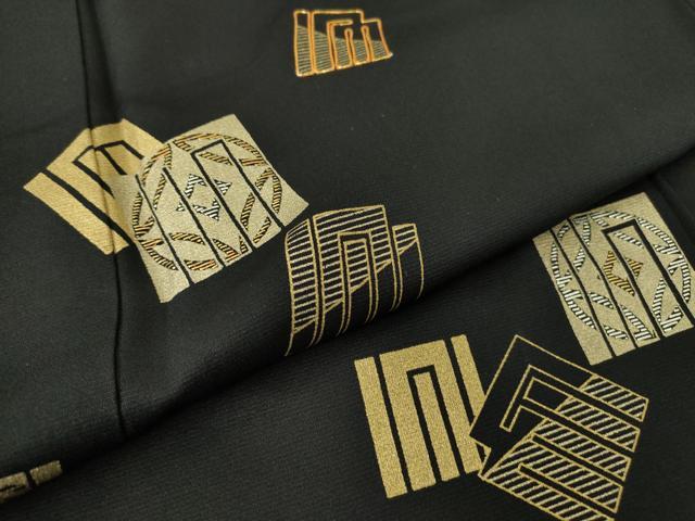 平和屋着物●訪問着　竹屋町刺繍　源氏香七宝文　黒地　金銀彩　正絹　逸品　DABC3515az