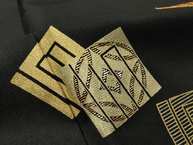 平和屋着物●訪問着　竹屋町刺繍　源氏香七宝文　黒地　金銀彩　正絹　逸品　DABC3515az