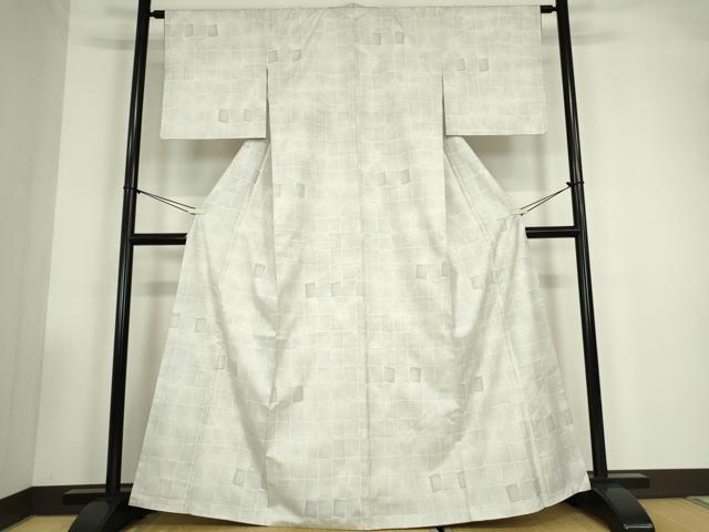 平和屋着物●本場大島紬　白大島　9マルキ　変わり格子　正絹　逸品　DABC3517az