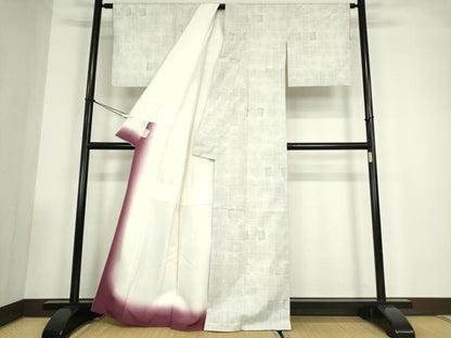 平和屋着物●本場大島紬　白大島　9マルキ　変わり格子　正絹　逸品　DABC3517az