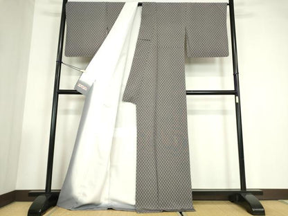 平和屋着物●江戸小紋　市松文　正絹　逸品　DABC3518az