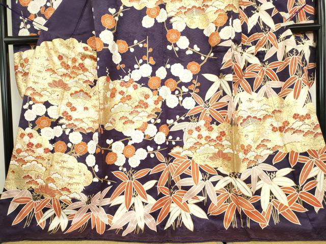 平和屋着物●豪華振袖　駒刺繍　雲取り吉祥花文　松竹梅　金彩　正絹　逸品　DABC3519az