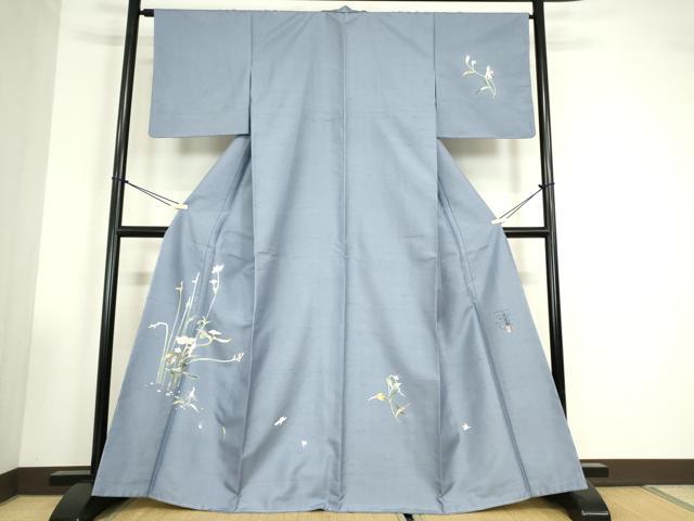 平和屋着物●京加賀友禅　百貫石峰　訪問着　白山紬　草花文　正絹　逸品　未使用　DABC3524az