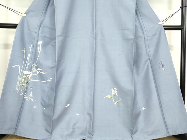 平和屋着物●京加賀友禅　百貫石峰　訪問着　白山紬　草花文　正絹　逸品　未使用　DABC3524az