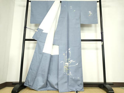 平和屋着物●京加賀友禅　百貫石峰　訪問着　白山紬　草花文　正絹　逸品　未使用　DABC3524az