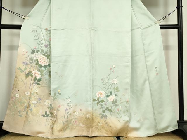 平和屋着物●訪問着　作家物　牡丹文　暈し染め　金彩　正絹　逸品　DABC3525az