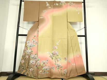 平和屋着物●中嶋まさひろ 蝋彩染作家　訪問着　枝花文　暈し染め　金彩　正絹　逸品　DABC3526az