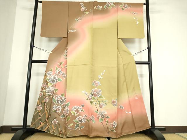 平和屋着物●中嶋まさひろ 蝋彩染作家　訪問着　枝花文　暈し染め　金彩　正絹　逸品　DABC3526az