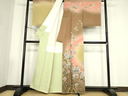 平和屋着物●中嶋まさひろ 蝋彩染作家　訪問着　枝花文　暈し染め　金彩　正絹　逸品　DABC3526az