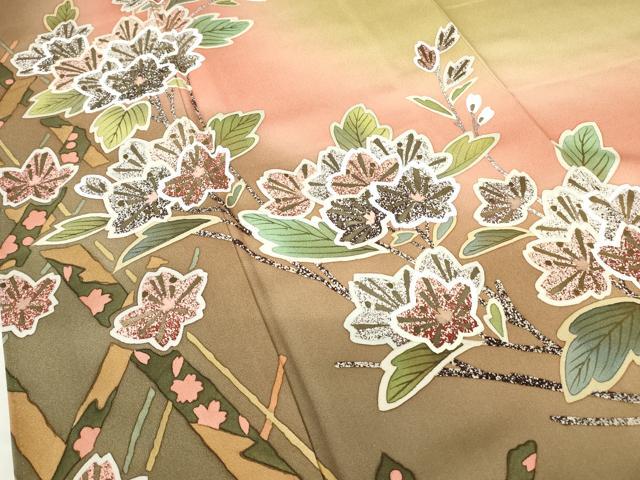 平和屋着物●中嶋まさひろ 蝋彩染作家　訪問着　枝花文　暈し染め　金彩　正絹　逸品　DABC3526az