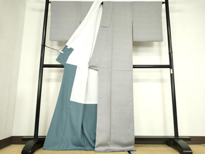 平和屋着物●江戸小紋　市松青海波文　さんび謹製　洗える着物　DABC3528az