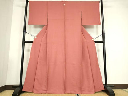 平和屋着物●上質な色無地　霞地紋　真朱色　正絹　逸品　DABC3529az