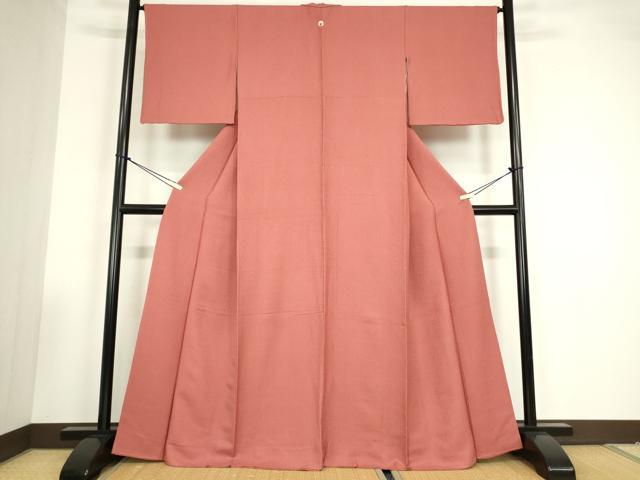 平和屋着物●上質な色無地　霞地紋　真朱色　正絹　逸品　DABC3529az