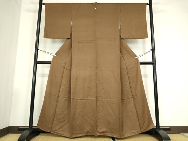 平和屋着物●上質な色無地　入子菱地紋　香染色　正絹　逸品　未使用　DABC3531az