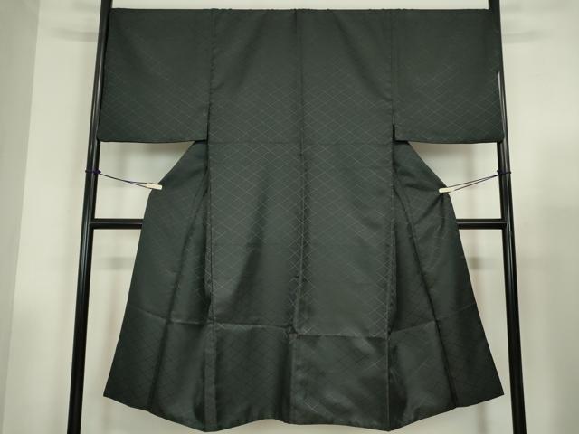 平和屋着物●男性　黒紋付　羽織セット　花菱地紋　洗える着物　DABC3535az