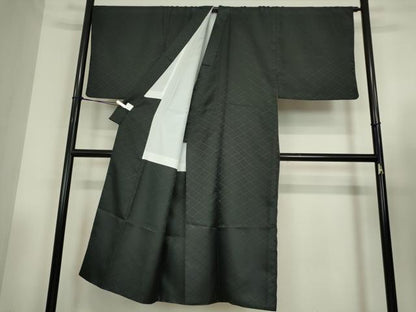 平和屋着物●男性　黒紋付　羽織セット　花菱地紋　洗える着物　DABC3535az