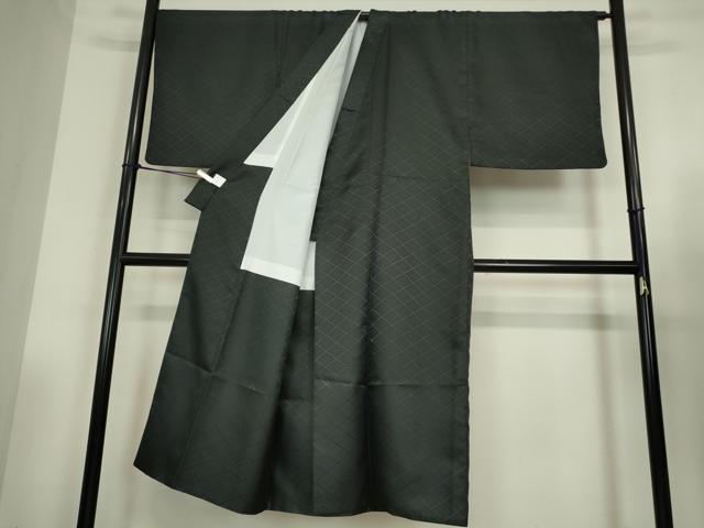 平和屋着物●男性　黒紋付　羽織セット　花菱地紋　洗える着物　DABC3535az