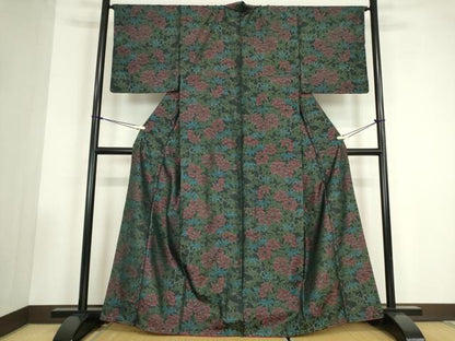 平和屋着物●本場大島紬　花尽くし　正絹　逸品　未使用　DABC3538az