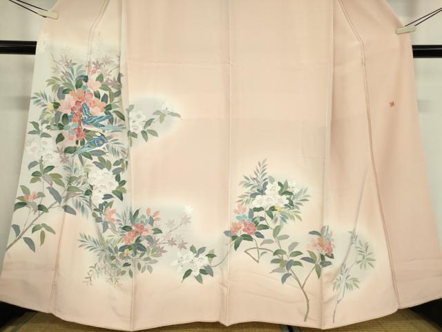 平和屋着物●訪問着　友禅　作家物　花鳥枝花文　暈し染め　正絹　逸品　DABC3541az