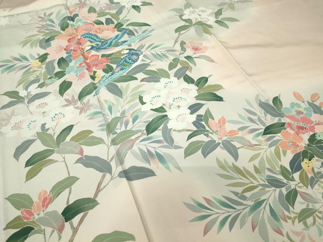 平和屋着物●訪問着　友禅　作家物　花鳥枝花文　暈し染め　正絹　逸品　DABC3541az