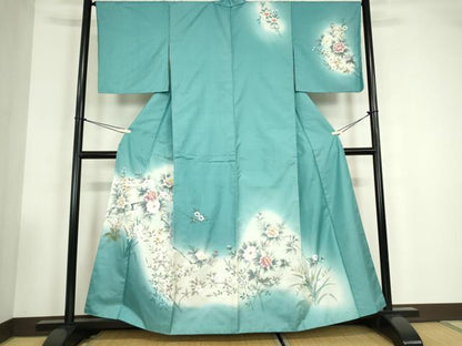 平和屋着物●訪問着　紬地　草花文　手描き　暈し染め　正絹　逸品　DABC3542az