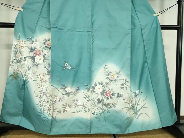 平和屋着物●訪問着　紬地　草花文　手描き　暈し染め　正絹　逸品　DABC3542az