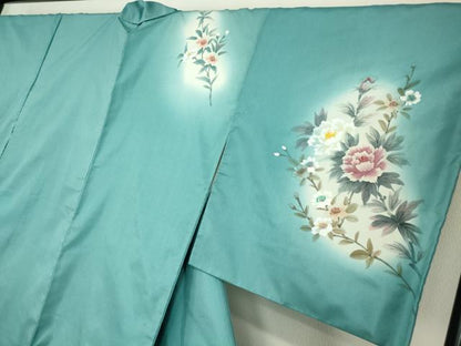 平和屋着物●訪問着　紬地　草花文　手描き　暈し染め　正絹　逸品　DABC3542az