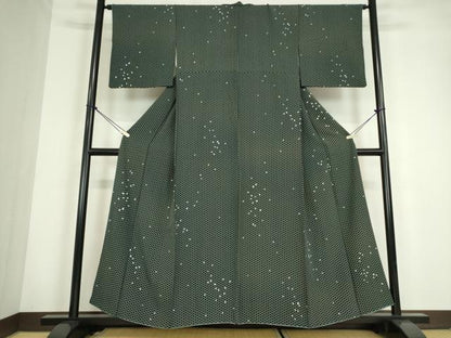 平和屋着物●上質な小紋　松皮菱舞桜文　黒地　正絹　逸品　DABC3552az