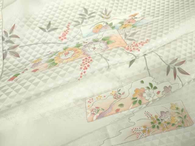平和屋着物●長襦袢　無双仕立て　短冊枝花文　正絹　逸品　DABC3554az