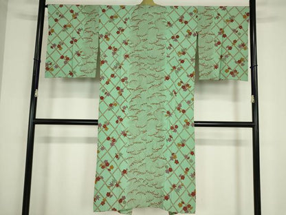 平和屋着物●長襦袢　無双仕立て　半襟刺繍　立波花文　金彩　正絹　逸品　DABC3557az