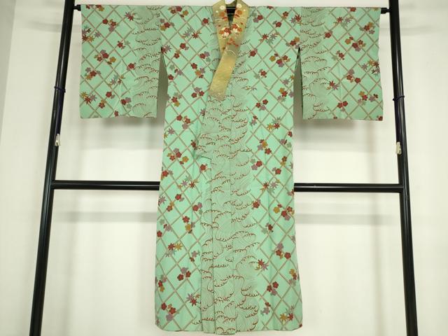 平和屋着物●長襦袢　無双仕立て　半襟刺繍　立波花文　金彩　正絹　逸品　DABC3557az