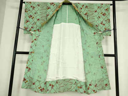 平和屋着物●長襦袢　無双仕立て　半襟刺繍　立波花文　金彩　正絹　逸品　DABC3557az