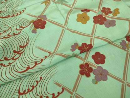 平和屋着物●長襦袢　無双仕立て　半襟刺繍　立波花文　金彩　正絹　逸品　DABC3557az
