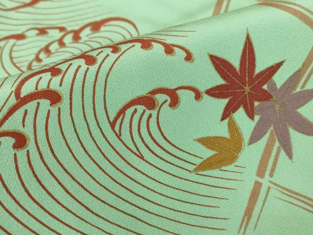 平和屋着物●長襦袢　無双仕立て　半襟刺繍　立波花文　金彩　正絹　逸品　DABC3557az