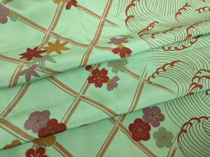 平和屋着物●長襦袢　無双仕立て　半襟刺繍　立波花文　金彩　正絹　逸品　DABC3557az