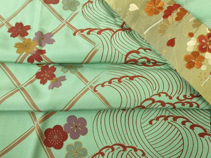平和屋着物●長襦袢　無双仕立て　半襟刺繍　立波花文　金彩　正絹　逸品　DABC3557az