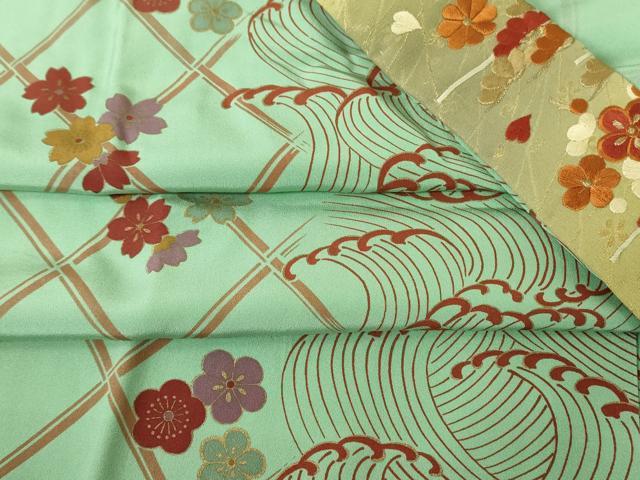 平和屋着物●長襦袢　無双仕立て　半襟刺繍　立波花文　金彩　正絹　逸品　DABC3557az
