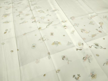 平和屋着物●長襦袢　無双仕立て　半襟刺繍　竹屋町刺繍　宝尽くし文　金彩　正絹　逸品　DABC3558az
