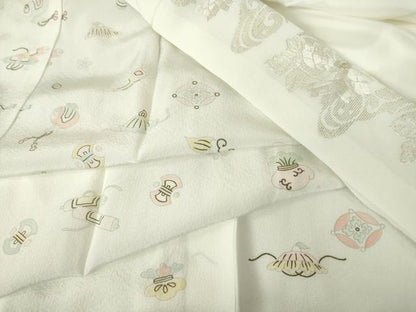 平和屋着物●長襦袢　無双仕立て　半襟刺繍　竹屋町刺繍　宝尽くし文　金彩　正絹　逸品　DABC3558az