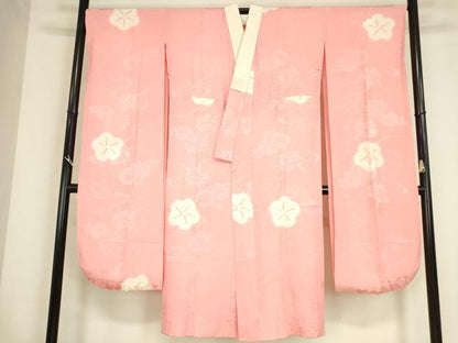 平和屋着物●振袖用長襦袢　袷　絞り　舞花文　正絹　逸品　DABC3565az