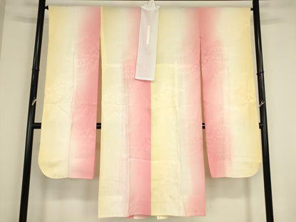 平和屋着物●振袖用長襦袢　無双仕立て　片輪花文　暈し染め　正絹　逸品　DABC3566az