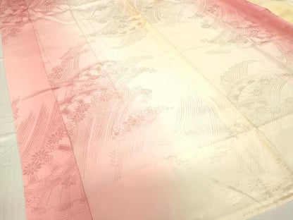 平和屋着物●振袖用長襦袢　無双仕立て　片輪花文　暈し染め　正絹　逸品　DABC3566az
