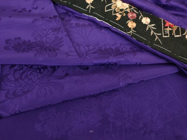 平和屋着物●振袖用長襦袢　無双仕立て　半襟刺繍　色紙花文　桑の実色　正絹　逸品　DABC3567az