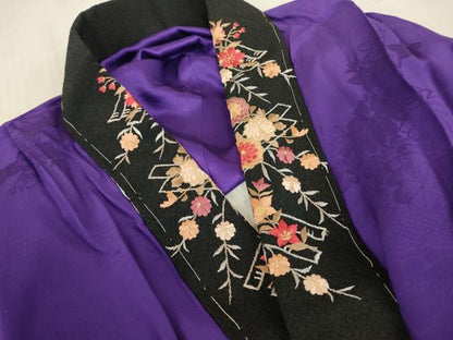 平和屋着物●振袖用長襦袢　無双仕立て　半襟刺繍　色紙花文　桑の実色　正絹　逸品　DABC3567az