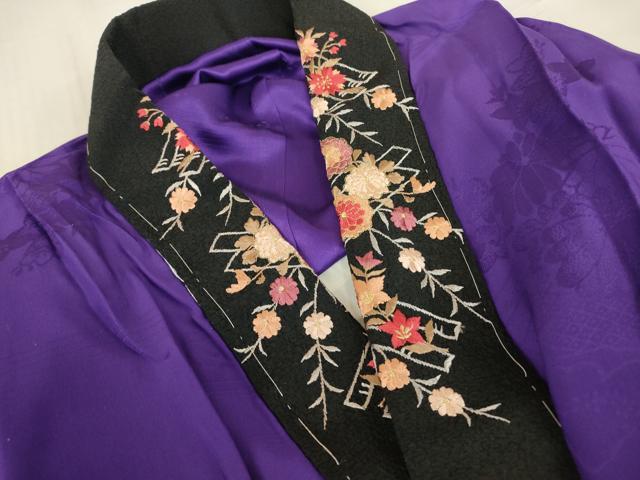 平和屋着物●振袖用長襦袢　無双仕立て　半襟刺繍　色紙花文　桑の実色　正絹　逸品　DABC3567az