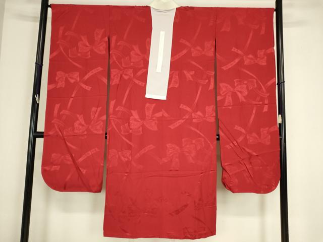 平和屋着物●振袖用長襦袢　無双仕立て　半襟刺繍　リボン　舞蝶文　金糸　正絹　逸品　DABC3570az